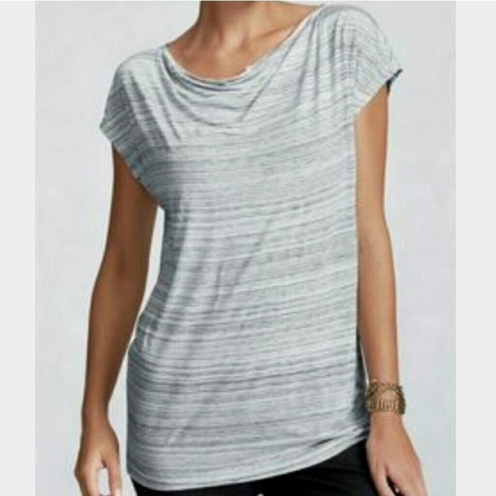 Cabi Top Tee Size XS Draped Neck Short Sleeve Pullover Blouse Striped White